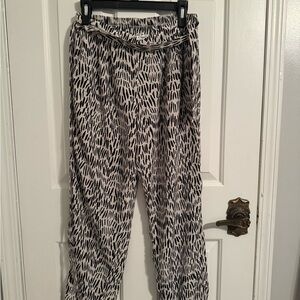 Cato Black and White Wide Leg Pants with Geometric Print